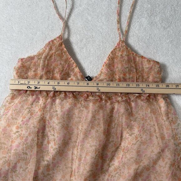 Zara Organza Tiered Floral Midi Dress Womens Sz M Peach Spaghetti Straps - Picture 9 of 11